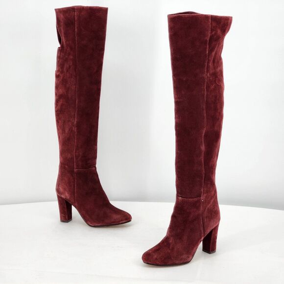 Halogen Noble Suede Over The Knee Burgundy Red Heeled Boots Size 5 - Picture 1 of 11